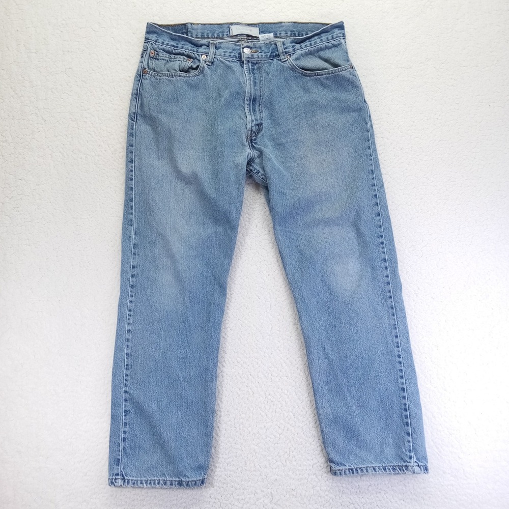 Levis 505‎ Regular Fit Jeans Mens 38x30 Light Wash Blue Straight Leg Denim 2002